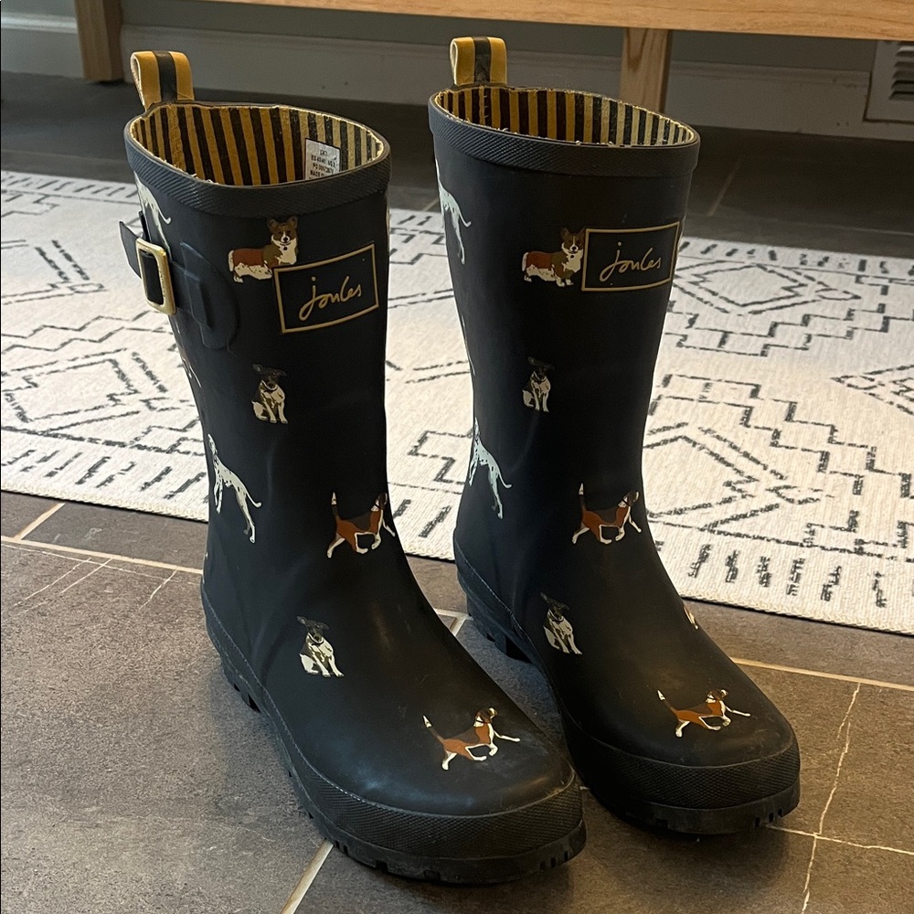 Joules Welly - Black Dog Print Rain Boots